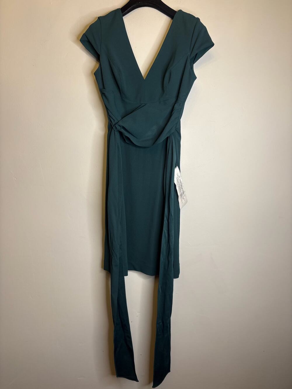Dress the Population Green/Blue Crepe V-Neck Midi Wrap Dress Size M New